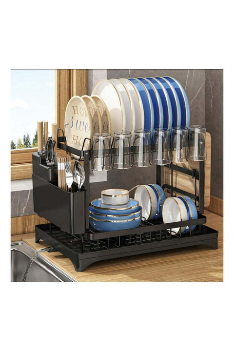 2-Tier Dish Drying Rack, Stainless Steel Dish Rack with Cutlery Utensil Holders for Kitchen, Organization and Storage