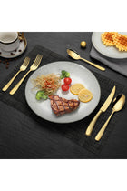 Cutlery Set 24 Peices Stainless Steel Tableware Dinner Mirror Polished Surving for 6 Set of Knives Spoons Forks Kitchen Utensils Tablespoon Skewer Accessories Home & Restaurant (GRID GOLDEN)