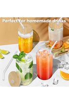 Glass Cups with Bamboo Lids and Straws,16OZ Ice Coffee Cup, Beer Can Shaped Drinking Glasses Set of 2