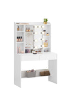 Dressing Table with LED Lights, 9 Bulbs, 3 Light Colours, Adjustable Brightness, Vanity Desk with Mirror, Adjustable Shelves, 2 Drawers, Makeup Desk, Modern White