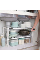 Dunekart Heavy Duty Expandable Kitchen Sink Dish Rack – Adjustable 2-Tier Under-Shelf Storage Organizer Rack Holder (White)