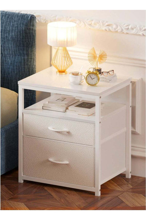 Nightstand with 2 Fabric Drawers, Bedside Table with 1 Open Shelf, Side Table for Living Room and Bedroom, Bedside Nightstand with Metal Frame and Wooden Top