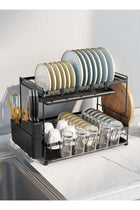 2 Tiers Large Kitchen Dish Rack with Removable Cutting Board Holder Utensil Holder and Cup Holder