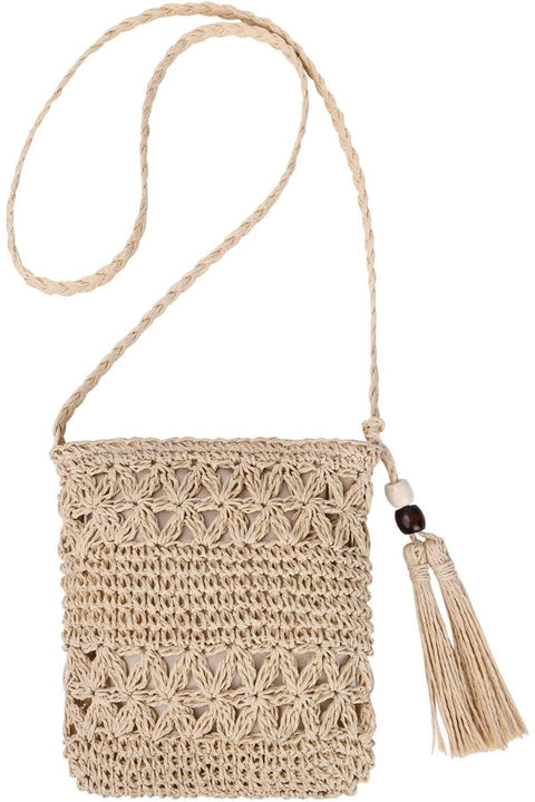 Summer Straw Bag for Women, Handmade Weave Crossbody With Zipper Closure, Bohemian Style Shoulder Purse With Tassel, Single Strap Woven Beach Bag for Travel