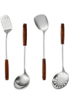 304 Stainless Steel Kitchen Utensils Set, 4 Piece Long Cooking Tools with Wooden Handles, Heat Resistant Cooking Set, Dishwasher Safe