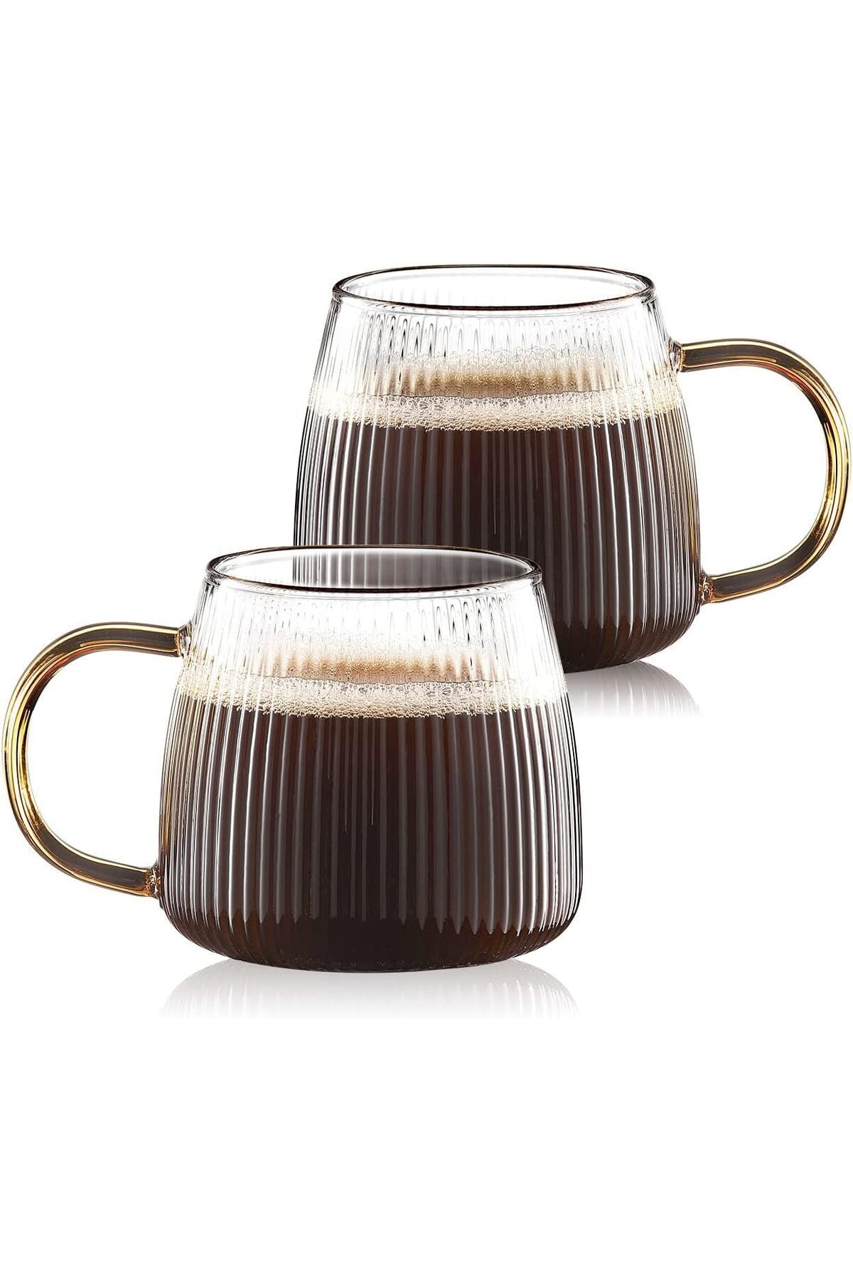 Vintage Glass Coffee Mugs, Set of 2 Ribbed Drinking Glasses, Clear Tea Cups, Borosilicate Glass