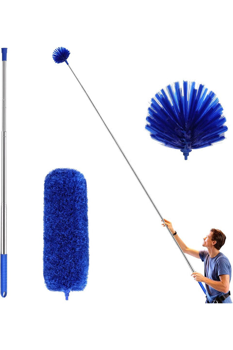 Ceiling Fan Duster with Extension Pole, Cobweb & Corner Brush Cleaning Kit w 2 Duster Heads for Cleaning