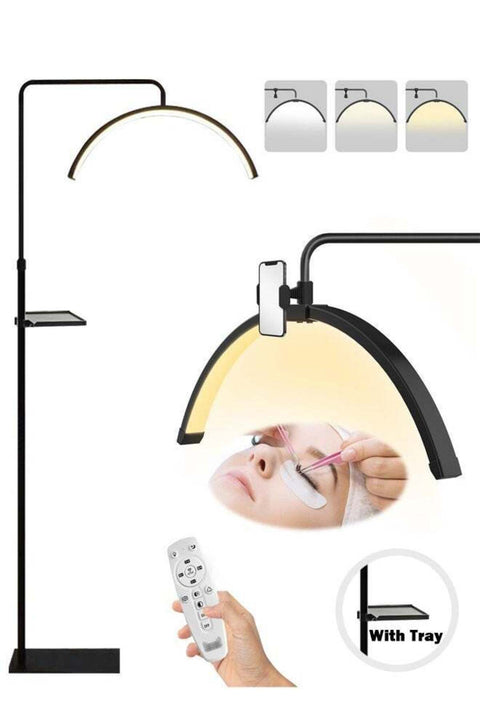 LED Half Moon Lash Light with Phone Holder & Tray, Adjustable Height Floor Lamp for Eyelash Extension