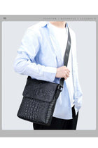 Handmade crocodile pattern genuine leather men's messenger bag, side bag for men, wear-resistant leather large capacity