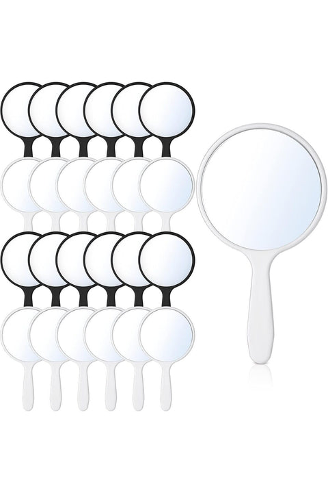 25 Pcs Handheld Mirror with Handle Bulk, 10 x 5.5 cm/ 3.94 x 2.16 inch, Small Portable Round Mirror for Kids Travel Makeup Classroom Camping Daily Use (Black White)