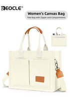 Women's Canvas Tote Bag with Top Handle and Multi Pocket Design Crossbody Shoulder Purse with Spacious Interior for Daily Work