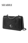 Women’s PU Crossbody Bag, Chain Flap Snake Texture, for Daily Commuting, Dating, Office (Black)