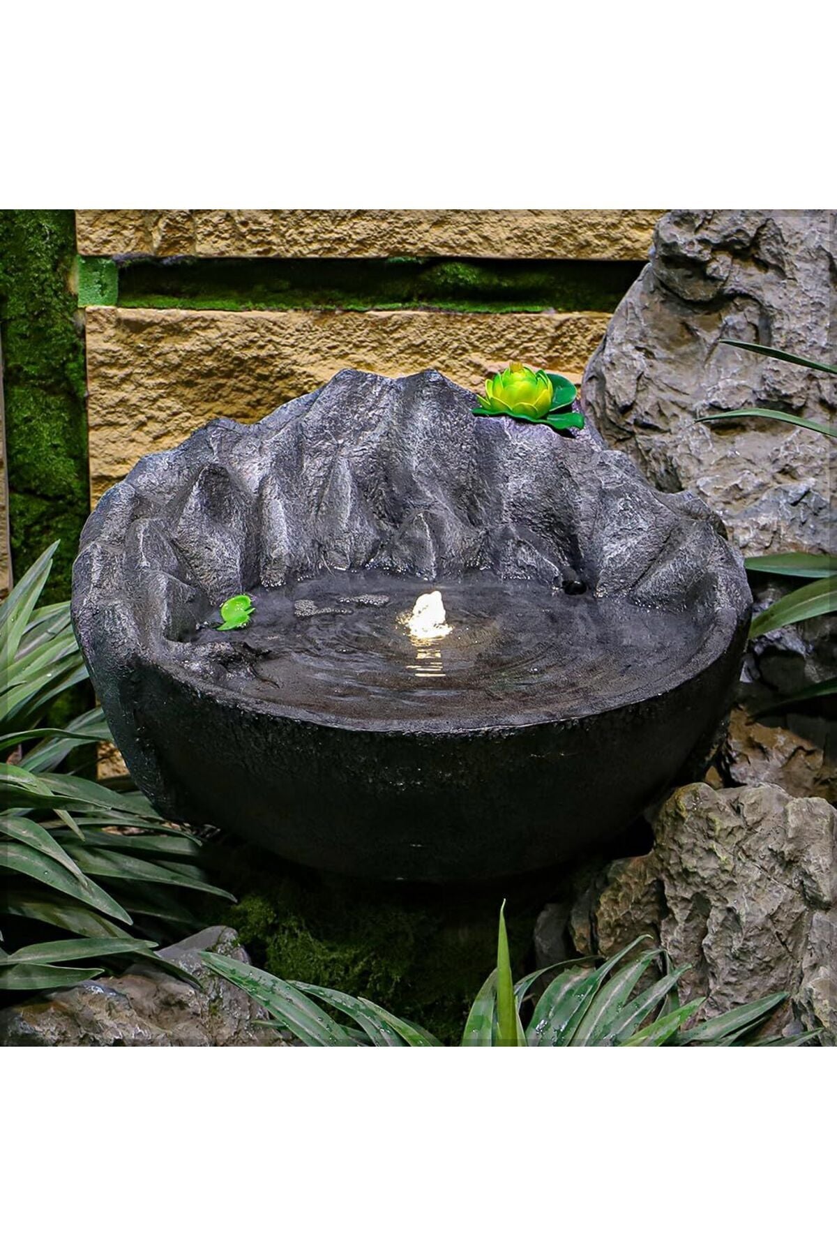 Electric Water Fountain, Handcrafted Polyresin & Fiberglass Cascading Freestanding Fountains, Realistic Rock Design Fountain with LED Light, Ideal for Relaxation, Meditation, Event & Home Decor