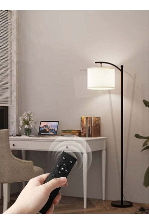 Floor Lamp with Remote Control 3 Color Temperatures, Long Lamp with Adjustable Linen Shade, Tall Lamps for Living Room Bedroom Office Classroom Dorm Room, 12W Bulb Included Metal Black