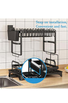 2 Tier Foldable Dish Drying Rack with Utensil Holder Cutting Board Holder Drainboard Tray Rotatable Drainage System Scratch Resistant Frosted Baking Process Coatings
