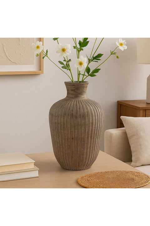 New In Terracota Trumpet Vase Antique Brown 25.7X25.7X36Cm