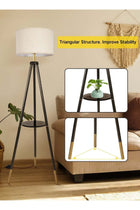 Solid Wooden Tripod Floor Lamp, 12W LED Bulb, Remote, Dimmable, 4 Color Temps, Timer, Shelf, Black
