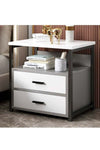 Modern Bedside Cabinet Bedside Table Nightstand Metal Frame Side Table with 2 Drawers and Open Shelf Storage Simple End Side Table for Bedroom Living Room(White 40*34*50cm)