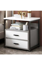 Modern Bedside Cabinet Bedside Table Nightstand Metal Frame Side Table with 2 Drawers and Open Shelf Storage Simple End Side Table for Bedroom Living Room(White 40*34*50cm)