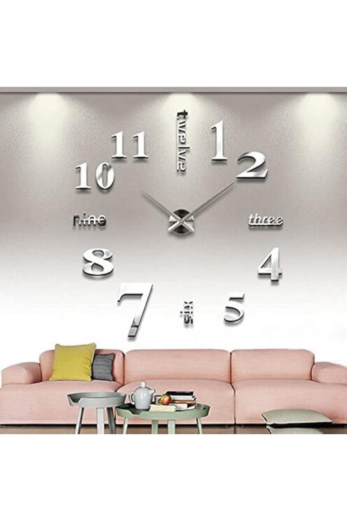 Large DIY Wall Clock, Modern 3D Frameless Wall Clock with Mirror Numbers Stickers for Home Office Living Room Bedroom Wall Decoration