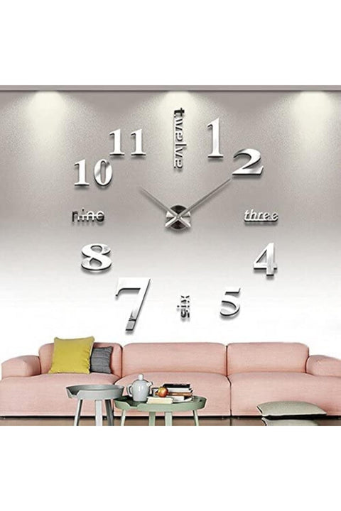 Large DIY Wall Clock, Modern 3D Frameless Wall Clock with Mirror Numbers Stickers for Home Office Living Room Bedroom Wall Decoration