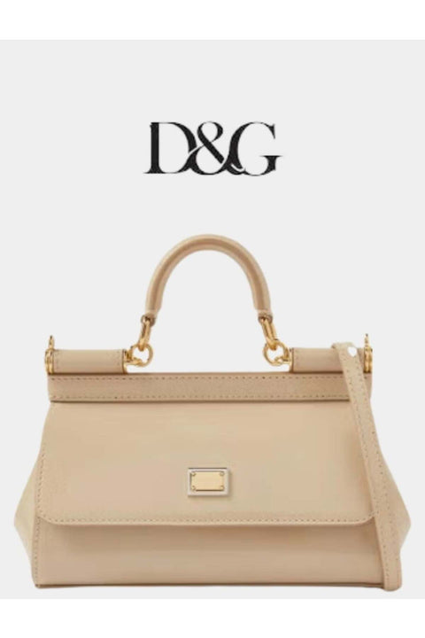Small East West Sicily Top-handle Bag in Glossy leather, Women's Tote Bag, Women's Hand Bag, Women's Shoulder Bag, Women's Cross Body Bag, Women's Travel Bag, Beige-17cm