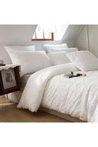 King Size Boho Embroidery Duvet Cover Set, 4 Pcs: Quilt Cover, 2 Pillow Cases, Bedsheet - White