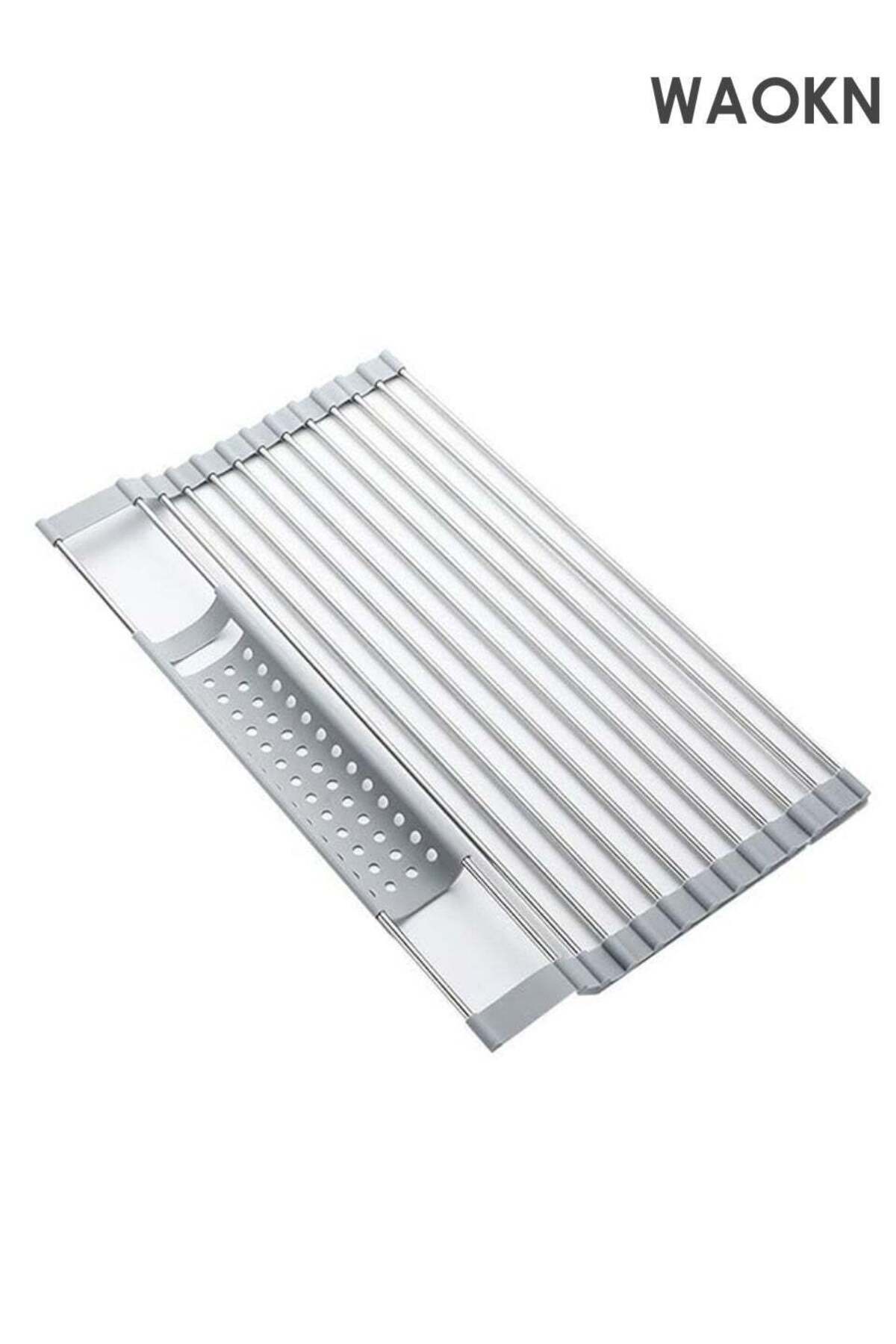 Stainless Steel Roll Up Dish Drying Rack Silicone Folding Shelf Kitchen Sink Cutlery Dish Drainer Kitchen Organizer Fruit Mat (Size : 45x31.5CM)