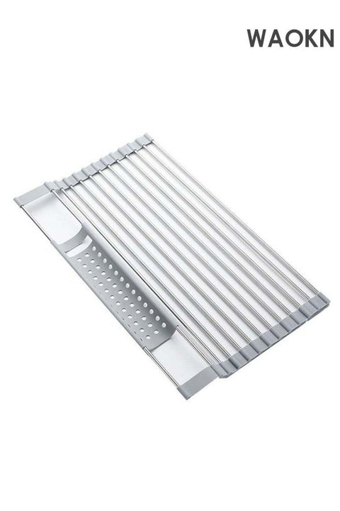 Stainless Steel Roll Up Dish Drying Rack Silicone Folding Shelf Kitchen Sink Cutlery Dish Drainer Kitchen Organizer Fruit Mat (Size : 45x31.5CM)