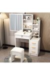 Vanity Table with LED Light Mirror, Multifunctional Makeup Dressing Table with Drawers and Storage Cabinet, Girls and Women's Bedroom Dresser with Open Shelves and Stool, White（SZZ008)