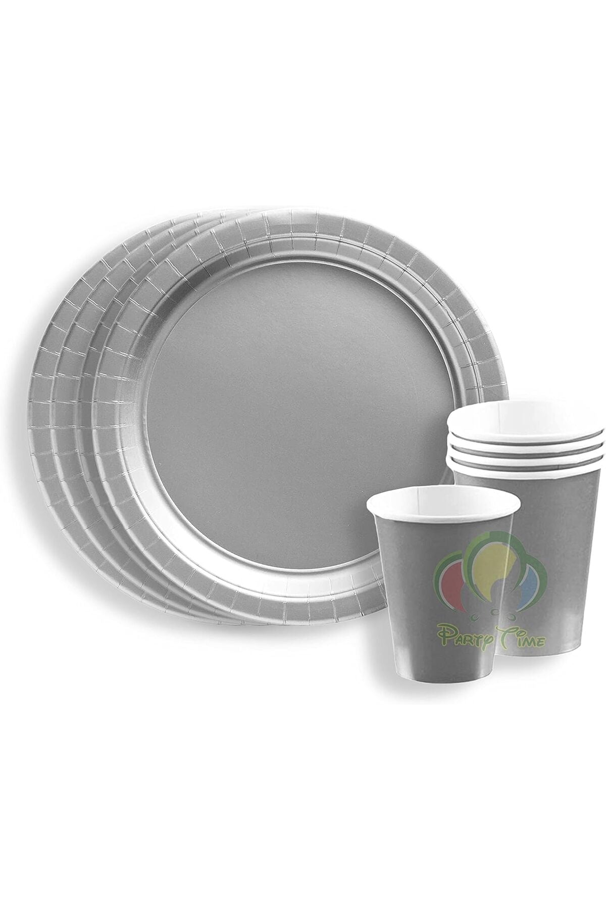 - 12 Pieces Party Supplies Tableware Set, 6-9" Paper Dinner Plates & 6-9 Oz Cups (Silver)