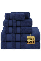 Safi Plus 6-Piece Towel Set 100% Turkish Genuine Cotton Super Soft & Absorbent Luxury Hotel Quality 600 GSM Cotton Bathroom Towels, 2 Bath Towels, 2 Hand Towels, 2 Washcloths, Navy Blue