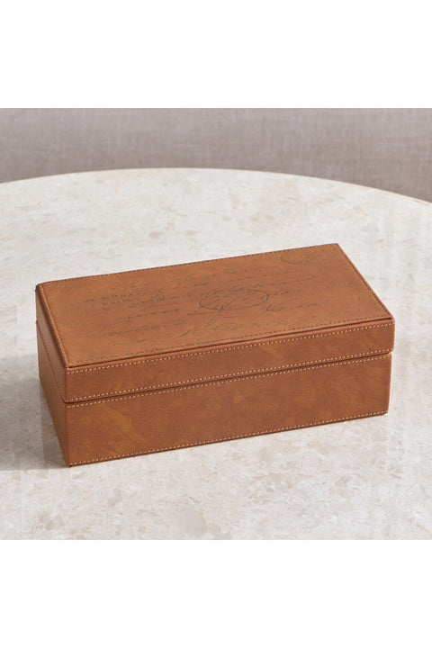 Raha Cognac Faux Leather Decorative Box - 25 cm