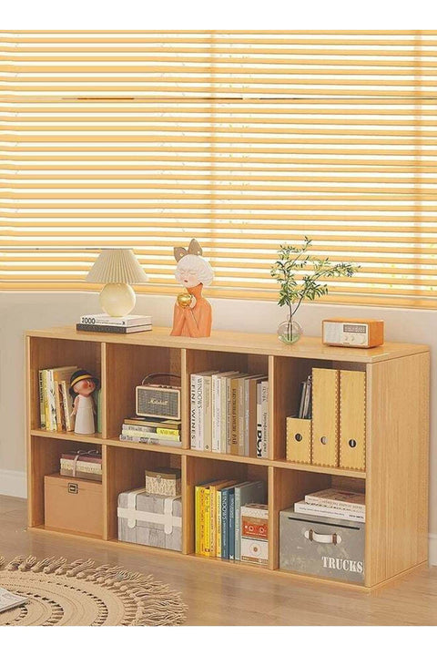 CozyNest 8-Compartment Freestanding Bookshelf & Storage Cabinet, Wall-Adjacent Kids Bookcase, Simple Organizer for Living Room Reading Corner, Natural Wood