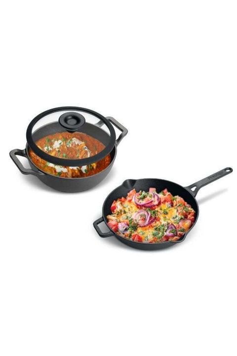 Pre-Seasoned Cast Iron Cookware Set - 24Cm Kadai W/L & 26Cm Frypan | Set Combo Offer for Kitchen