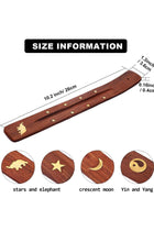 4 Pieces Wooden Incense Holder Handmade Wooden Incense Stick Holder Wood Incense Burner Ash Catcher of Brass Yin and Yang, Crescent Moon, Stars, Elephant,10 Inches,4 random styles