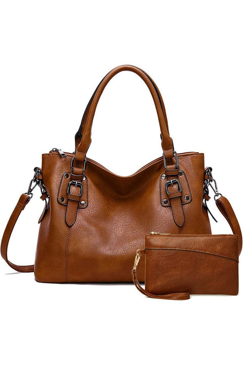 Handbag Purse Set - 2-Piece, PU Leather Large Tote and Crossbody Shoulder Satchel Bag for Women