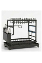 Dish Drying Rack 2 Tier Automatic Drainage Rotating Spout Kitchen Counter Organizer Large Capacity Plate Bowl Cup Storage Cutlery Caddy Drainboard Space Saving Black