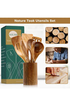 AIUHI Wooden Spoons for Cooking, Nonstick Kitchen Utensil Set, Non Scratch Natural Teak Wood (8 Pack)