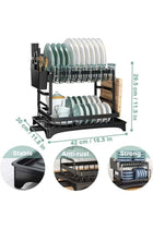 2-Tier Stainless Steel Dish Drying Rack, Kitchen Dish Drainer with Utensil, Cup & Cutting Board Holder, Rustproof Countertop Organizer, Black + Free 600ml Fairy