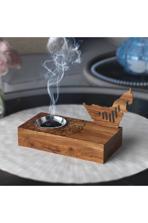 UAE Wooden Map Incense Burner Tray