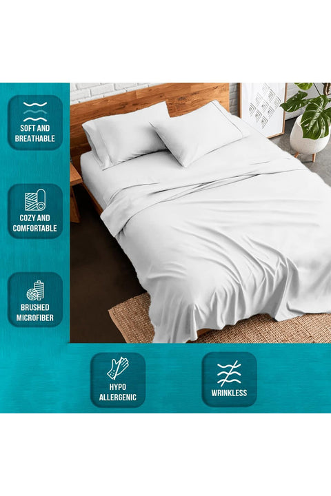 3 Piece Brushed Microfiber Double Duvet Cover Set (200x200cm) with 2 Pillow Cases(50x75cm)- White