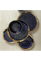 Stone Lain Porcelain 16 Piece Dinnerware Set, Service for 4, Blue and Golden Rim, Dark Blue