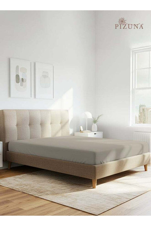 Pure 100% Cotton Twin Fitted Bed Sheet 120x200 cm Simply Taupe, 400 Thread Count Cool Luxury Soft