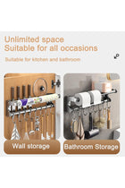Wall Mount Knife Holder, Kitchen Utensil Hanger with 10 Hooks, 50CM Grey Storage Rack for Spatula Spoon Cutlery, Space Saving Organizer, Easy Clean Wall Mounted Tool Rail for Kitchen Utensils
