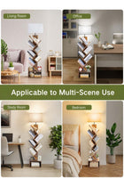 6-Layer Solid Wood Tree Bookshelf with Drawer, Tree Bookshelf with Light& Remote, Retro Wood Storage Rack
