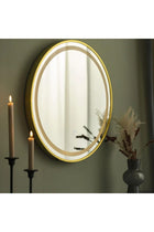 Lumina Round LED Wall Mirror 90×90 cm, Gold Metal Frame, Touch Sensor, Anti-Fog Lighted Bathroom Mirror, Decorative Wall Mounted Makeup Vanity Mirror