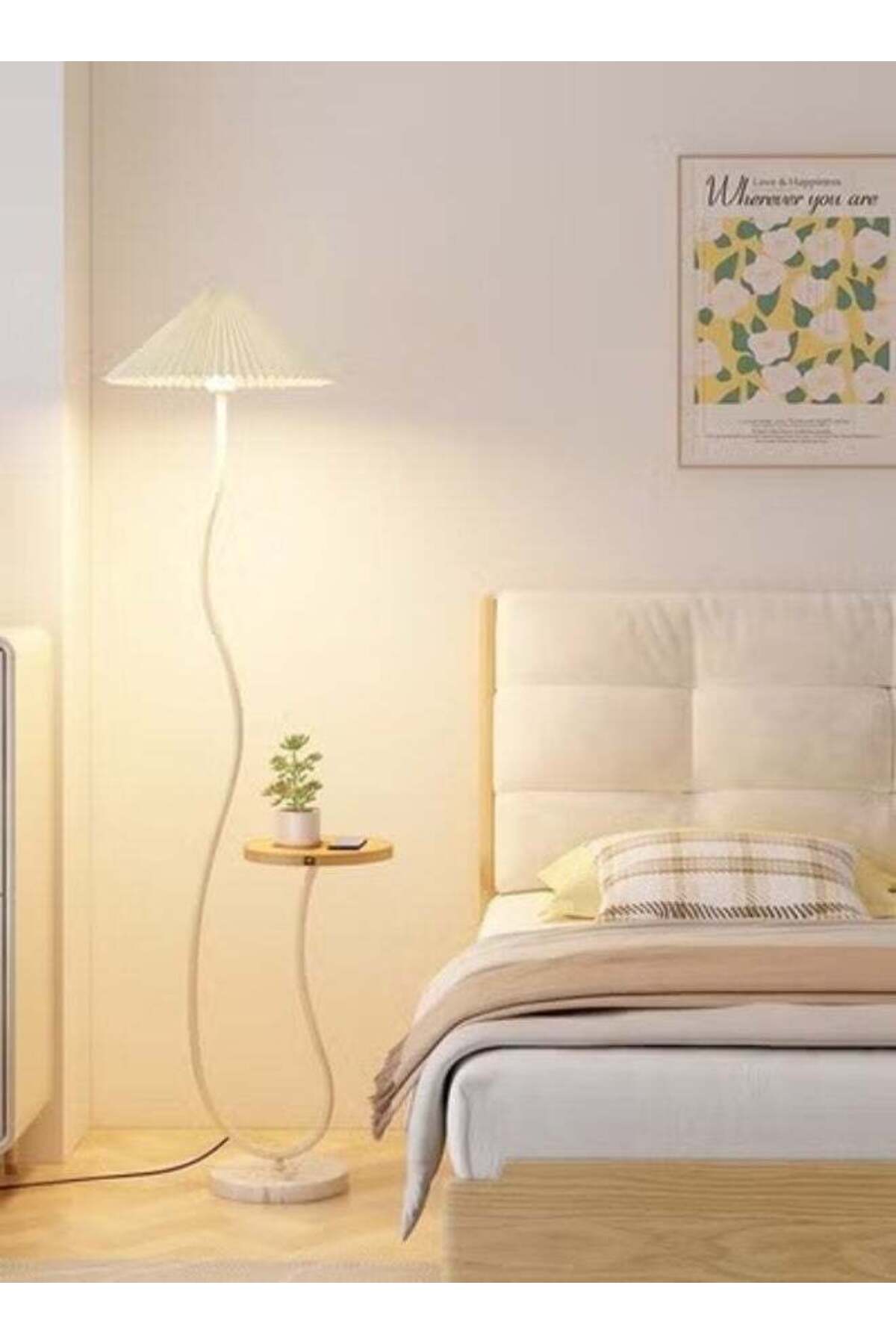 Nordic Atmosphere Floor Lamp Standing Floor Light with Wood Table Brightness Control Lampshade Floor Lamps Side Table for Living Room Bedroom 26x155 Centimeter