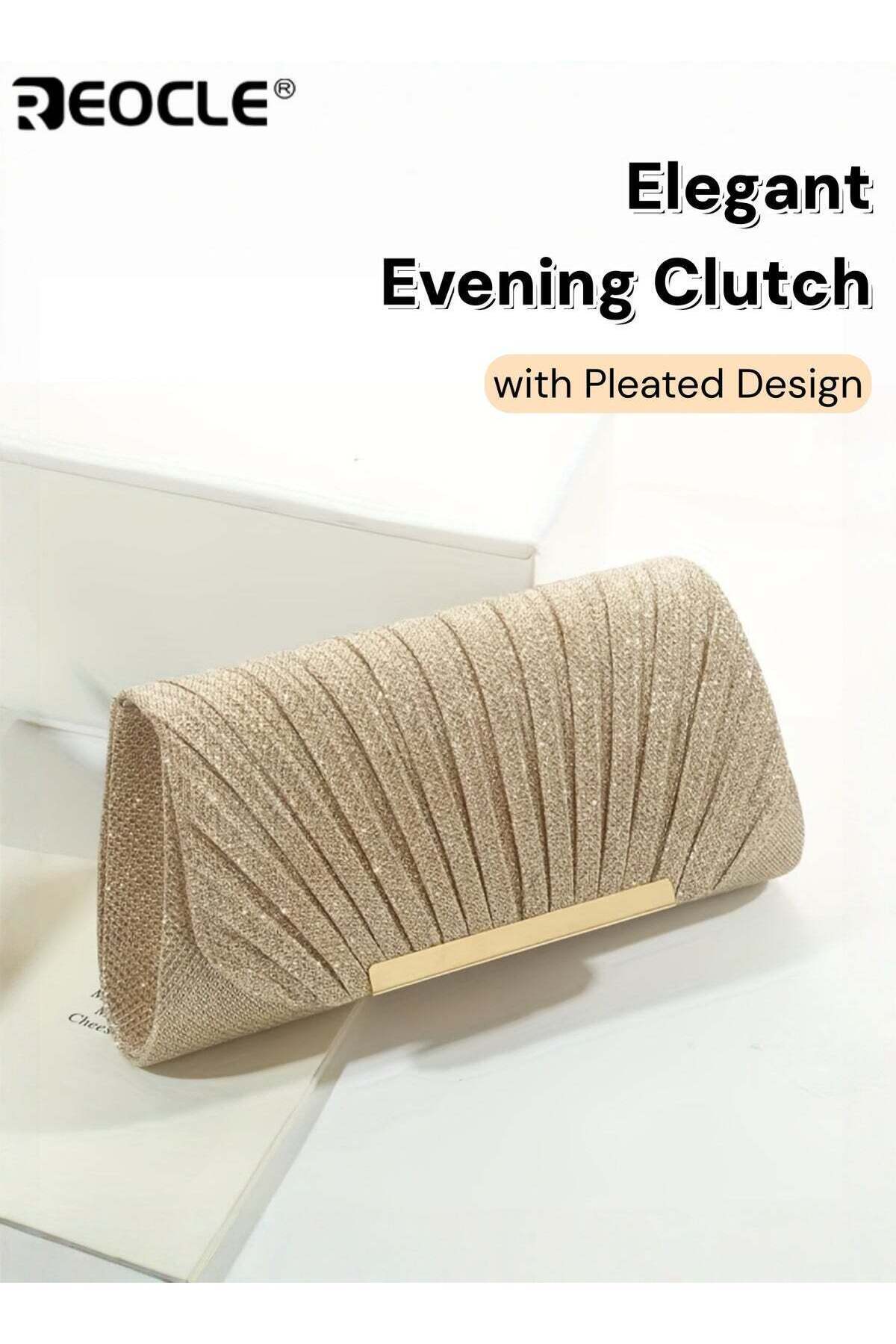 Women's Elegant Evening Clutch with Embellishment and Pleated Design Ladies Chain Wallet with Fashionable Detail for Dance Party Events
