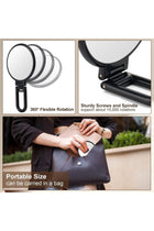 Double Sided Magnifying Mirror 1X/10X, Foldable Black Travel Makeup Mirror – Adjustable Rotation Stand, Multi-Use Hand/Hanging/Desk Vanity Mirror
